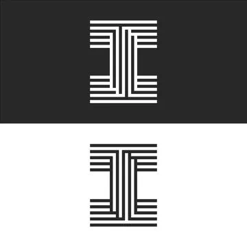 Logo or letter I monogram geometric maze pattern shape black and white abst.. Illustrazione stock