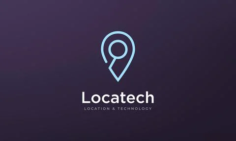 Logo or pin icon, Simple position location with magnifying glass Stock Illustration