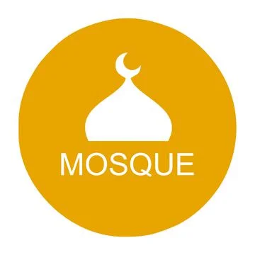The logo or symbol of the white mosque in an orange circular shield. Stock Illustration