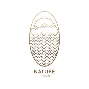 Logo oval sunset in the mountains Stock Illustration