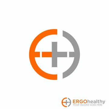 Logo plus. Image cross. EH font design. Combining icon and letters. Stock Illustration