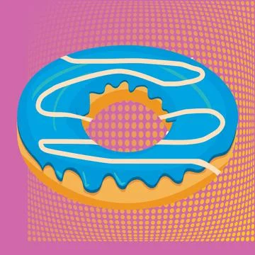 Logo of Pop Art multicolored background with blue donut Stock Illustration