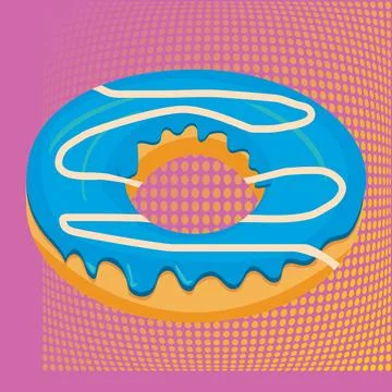 Logo of Pop Art multicolored background with blue donut Stock Illustration