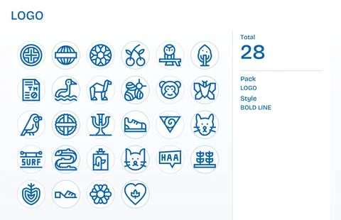 Logo Professional Vector Set with 28 Bold Line Pixel Optimized Retina Ready.. Stock Illustration