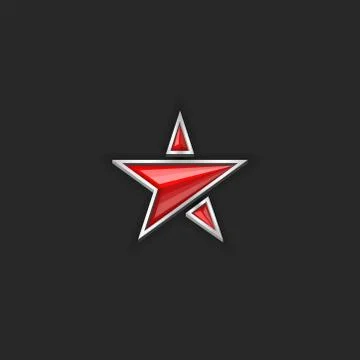 Logo red star, plastic or glass five-pointed shape 3d vector object on the bl Stock Illustration