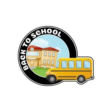 Logo with school bus and text Welcome back to school. Stock Illustration