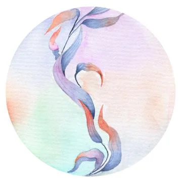 Logo of seaweed elements. Round emblem in minimal linear style - design of Stock Illustration