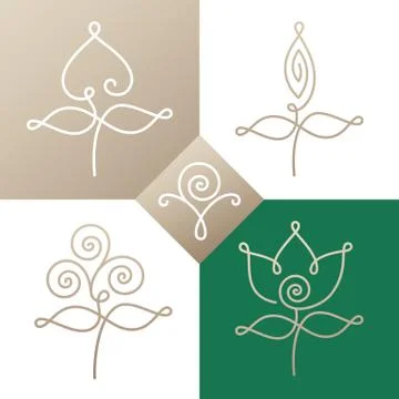 Logo set linear flower one Stock Illustration