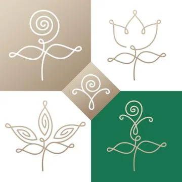 Logo set linear flower two Stock Illustration