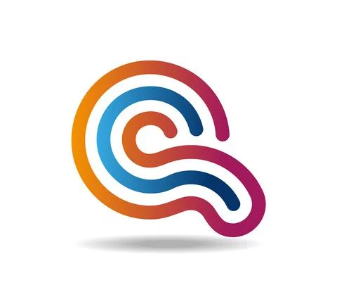 Logo in shape of a letter Q d question mark made of three lines. Orange and blue Stock Illustration