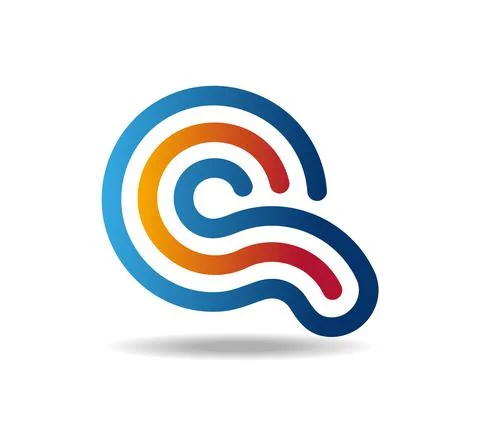 Logo in shape of a letter Q d question mark made of three lines. Orange and blue Stock Illustration