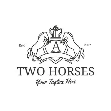 Logo Shield of king crown and two horses vintage retro style, badge, design e Stock Illustration