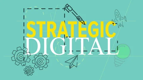 Logo sketching dashed frame and revealing STRATEGIC DIGITAL on teal background, Video stock 311474056