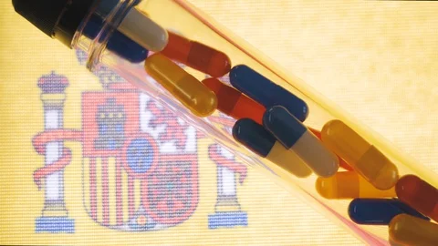 The logo of Spain flag and the test tube Stock Footage 129857109