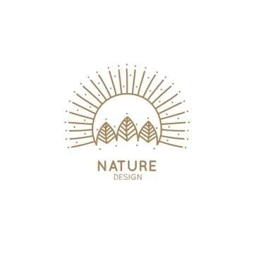 Logo sun. Vector logo of nature elements isolated in linear style. Outline icons Illustrazione stock