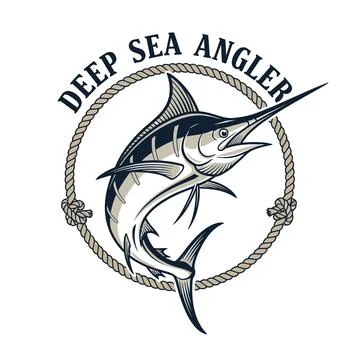 A logo of a swordfish with a rope and text fishing tshirt design Stock Illustration