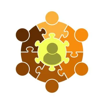 Logo teamwork.Circle in the form of a puzzle of seven parts. Stock Illustration