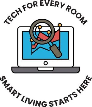 A logo for Tech for Every Room Smart Living Starts Here Stock Illustration