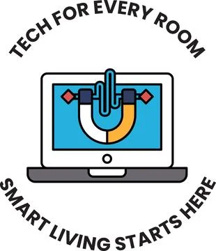A logo for Tech for Every Room Smart Living Starts Here Stock Illustration
