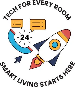 A logo for Tech for Every Room Smart Living Starts Here Stock Illustration