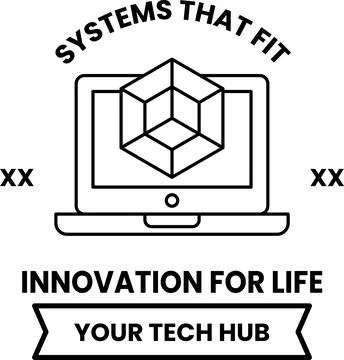 A logo for a tech hub that says "innovation for life" and features a laptop Stock Illustration