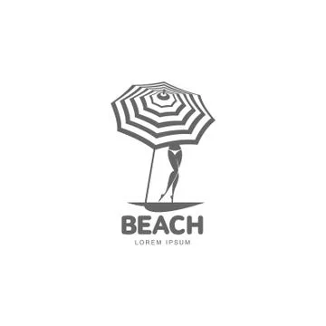 Logo template with beach umbrella and woman in bikini 스톡 일러스트