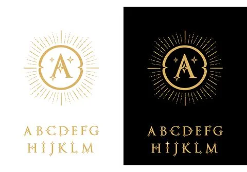 Logo template letters are framed by a pattern. Stock Illustration