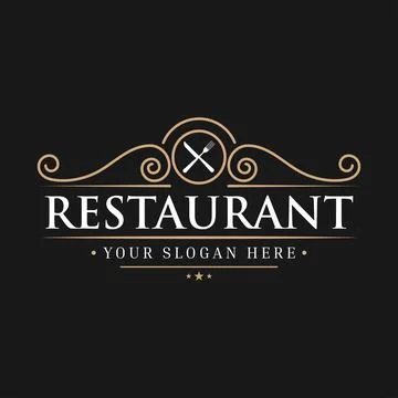 Logo Template with Monogram Element and Flourish Ornament for Restaurant, Clu Stock Illustration