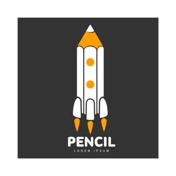 Logo template with pencil as rocket going up to space Stock Illustration