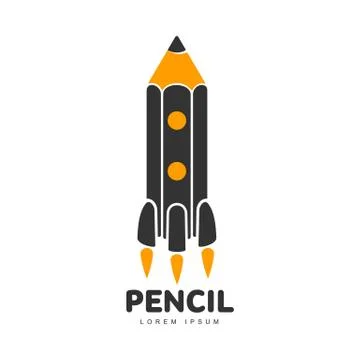 Logo template with pencil as rocket going up to space Stock Illustration