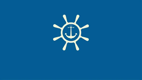 Logo Template Ship On Blue Background. 4k Animation Stock Footage 283329149