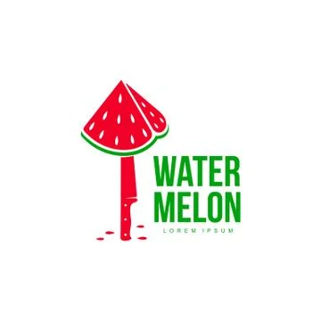Logo template with stylized watermelon piece stuck on standing knife Illustrazione stock