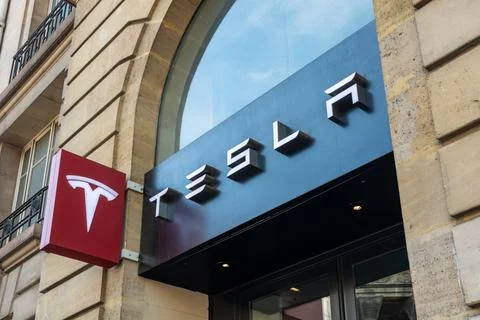The logo of Tesla Stock Photos