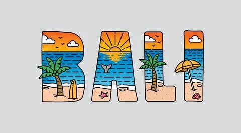 Logo text bali design vector. cities in indonesia Stock Illustration