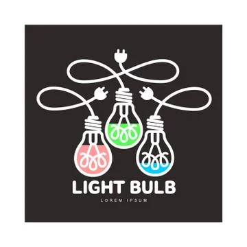 Logo of three light bulbs with powers cords 스톡 일러스트