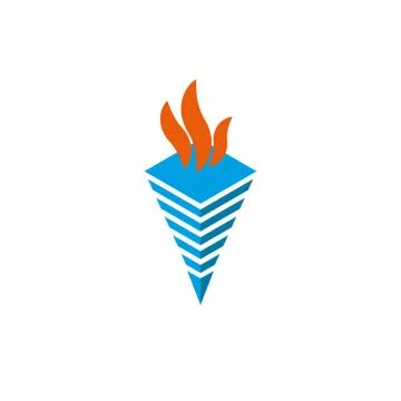Logo torch with flames isometric shape symbol of fire or enlightenment. Stock Illustration