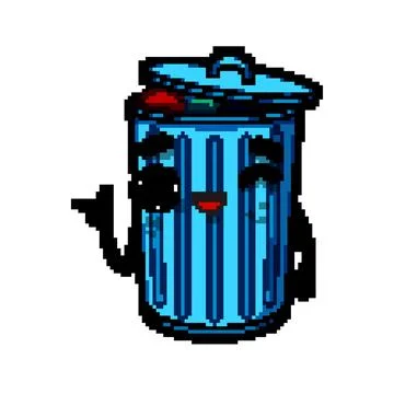 Logo trash bin character pixel art vector illustration Stock Illustration