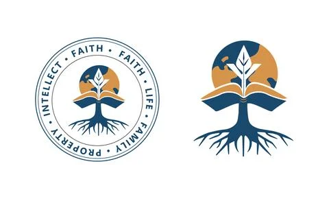 Logo tree roots growing book and plant on the background of the planet vector Stock Illustration