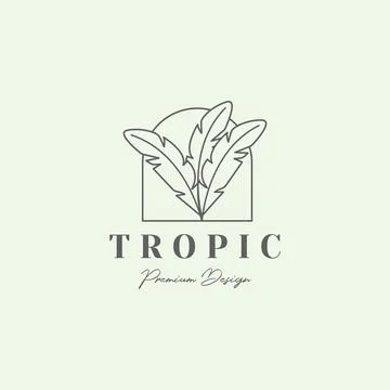 Logo Tropical leaves in rectangle frame with Tropic Premium Design suitable.. Illustrazione stock