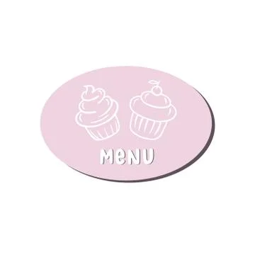 Logo with two cakes. Vector linear illustration of cupcakes in cartoon style. Stock Illustration