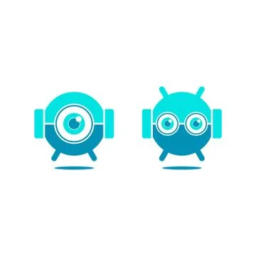 Logo of two cute floating robots Stock Illustration