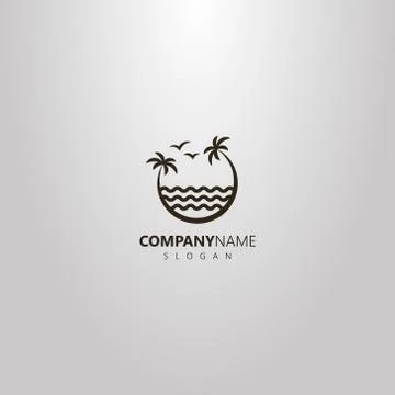 Logo of two palm trees leaning over the sea waves Stock Illustration