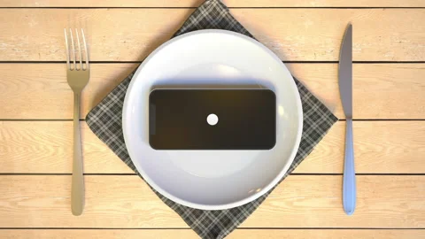 Logo of UBER EATS on the display of smartphone on the plate. Editorial food or Stock Footage 197032263