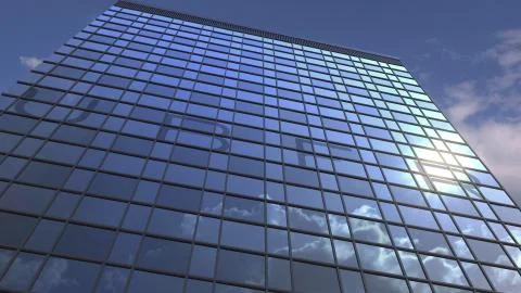 Logo of UBER on a media facade with reflecting cloudy sky, editorial 3D Ilustración de archivo