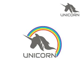 Logo unicorn is surrounded by a rainbow Stock Illustration
