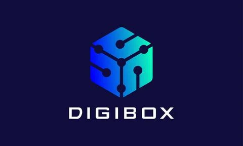 Logo vector box hexagon link connection blue color concept minimalist emble.. Stock Illustration