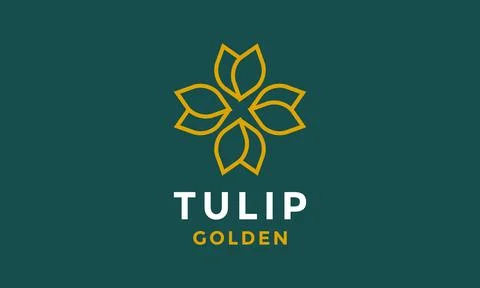 Logo vector gold flower elegant design beautiful floral nature Stock Illustration