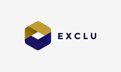 Logo vector hexagonal blue gold color minimalist concept technology secure .. Stock Illustration