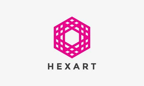 Logo vector hexagonal pink color minimalist concept technology secure design Stock Illustration