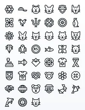 Logo Vector Icon Collection featuring 45 Pixel Optimized 64x64 Bold Line De.. Stock Illustration